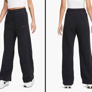 Nike Black Fuzzy Teddy Wide Leg Sweats Jogger High Rise Gym Comfy Athleisure XS